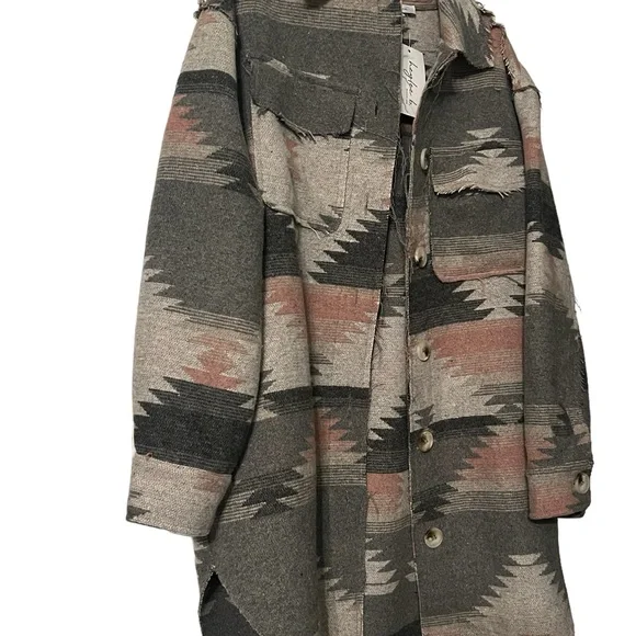 Grey and Pink Aztec Button Up Jacket Women’s - Picture 5 of 10